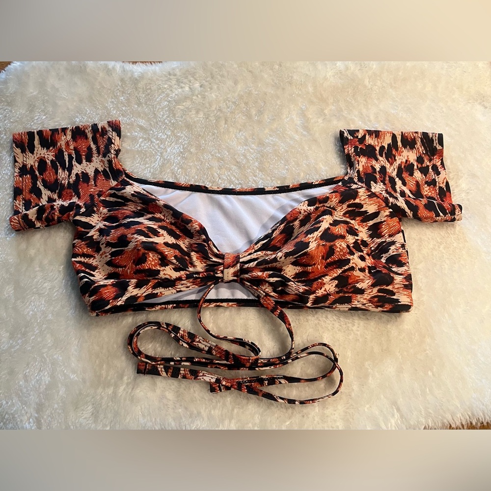 Leopard Print Off-Shoulder Bikini Top